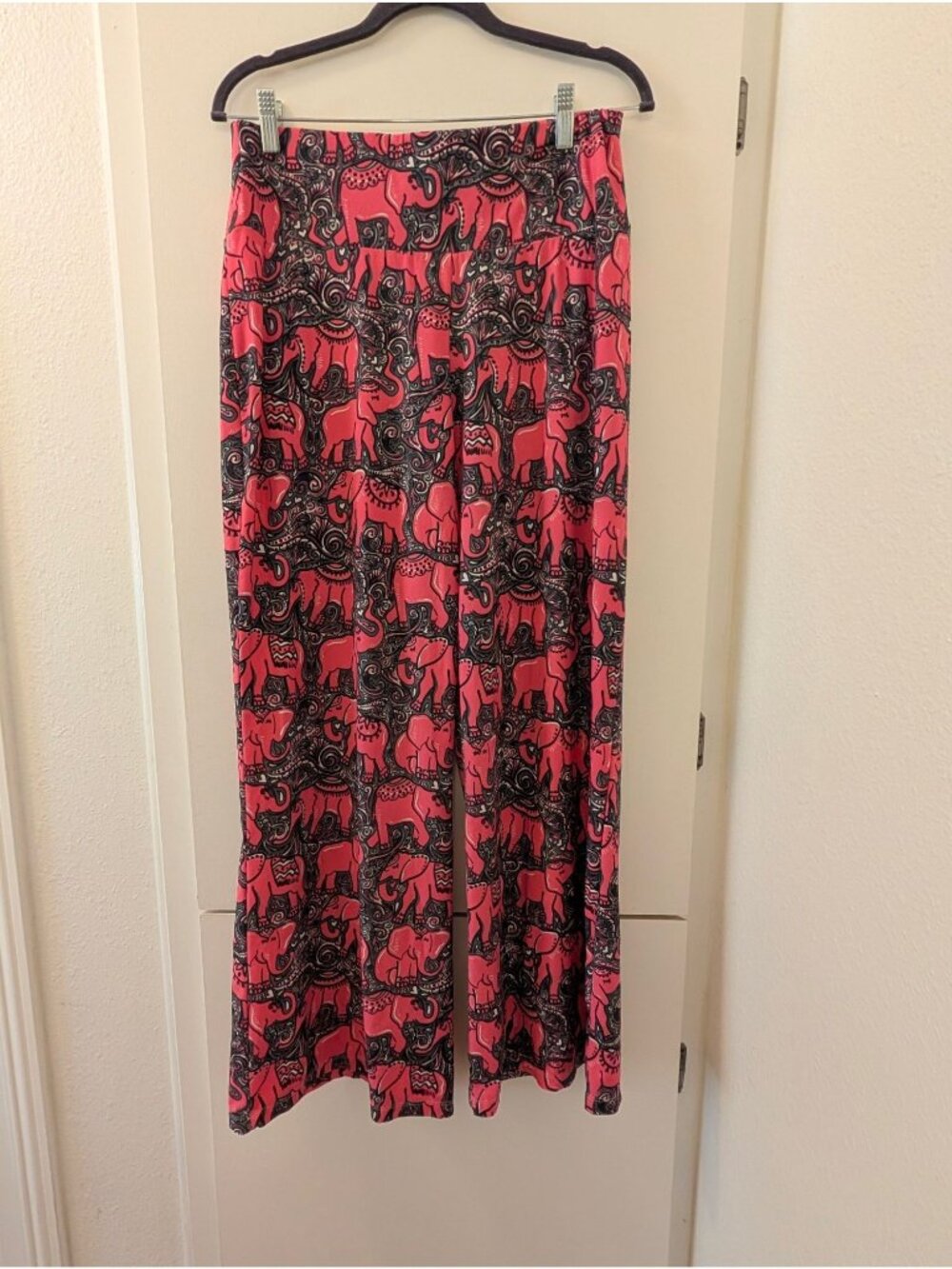 Simply Southern Womens Elephant Print Pants Skirt XL Pink & Black Lightweight